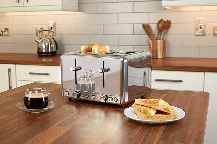 Swan TOASTER & KETTLE Swan Classic Polished Stainless Steel Cordless Kettle & 4 Slice Toaster SNR2P (7046081577049)