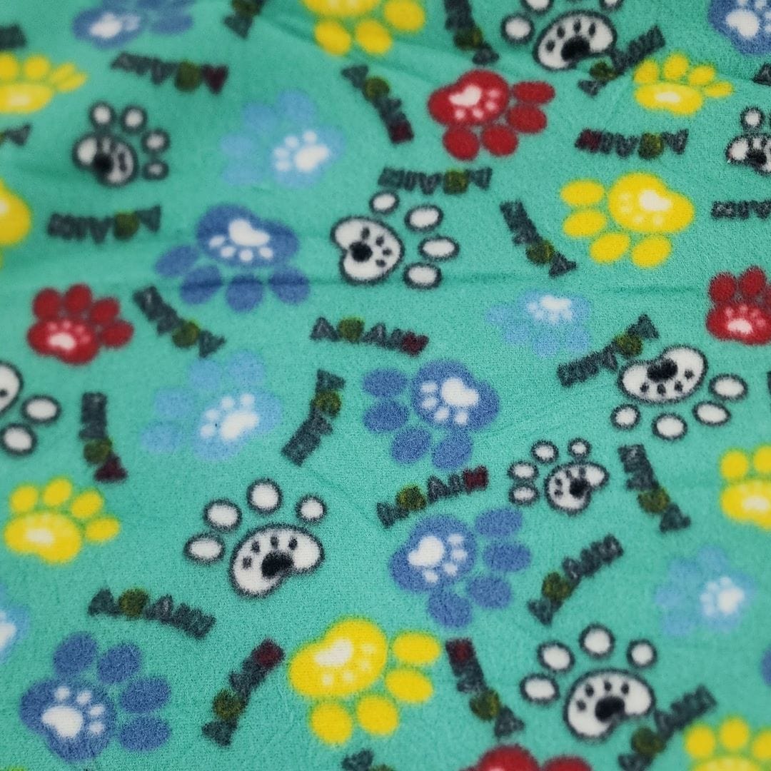 Fleece Dress Fabrics Printed Polar Fleece Fabric Paws Mint 150cm (7486917640281)
