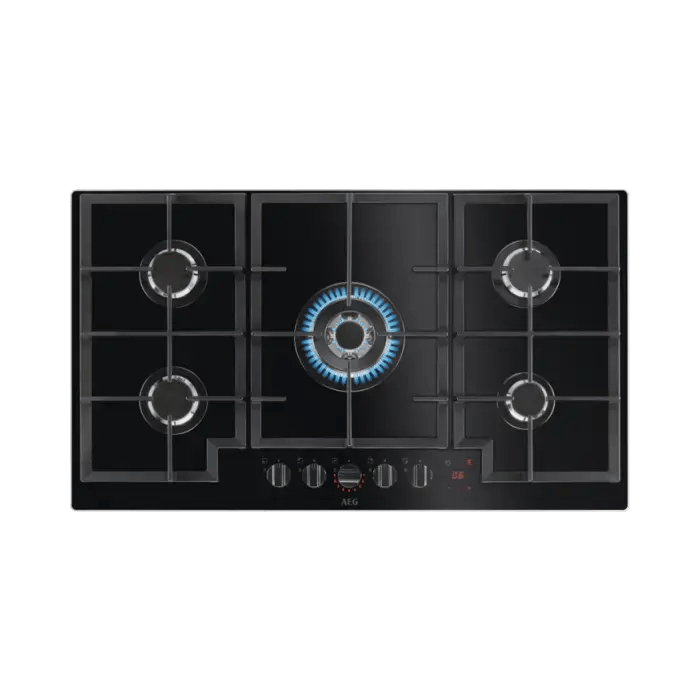AEG Gas Hob AEG 90cm 5 Burner Black Gas on Glass Hob  HKB95450NB