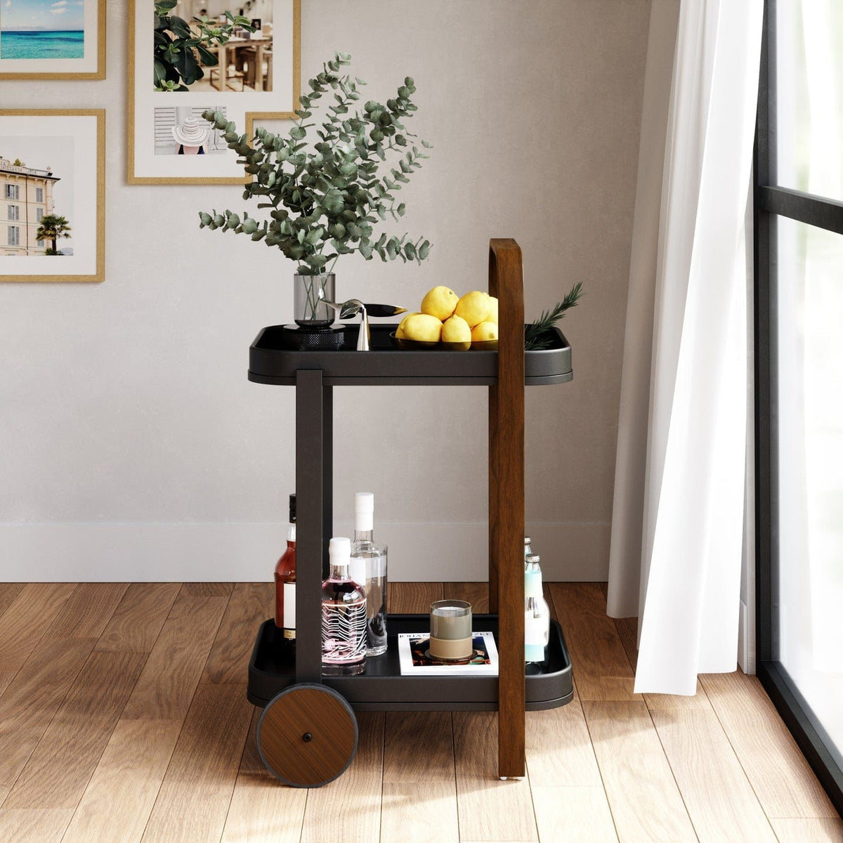 Umbra Tray Bamboo Umbra Bellwood Serving Cart Black & Walnut UMB1015392048 (7398675152985)