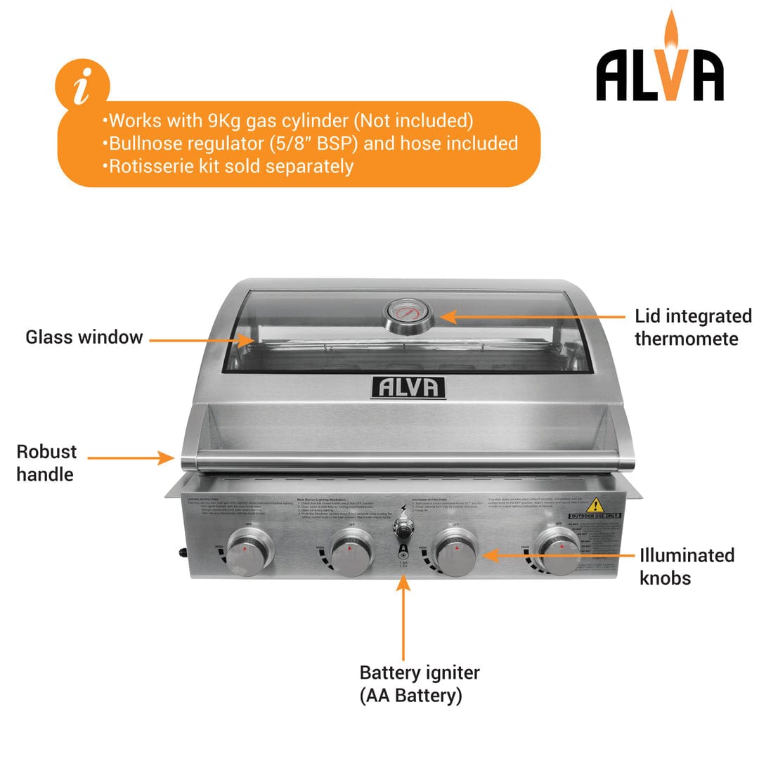 alva 4-Burner Glass Hood Alva Mojave 4-Burner Glass Hood Drop-in Gas BBQ GSS4BTT