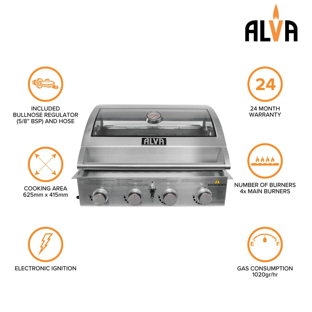 alva 4-Burner Glass Hood Alva Mojave 4-Burner Glass Hood Drop-in Gas BBQ GSS4BTT