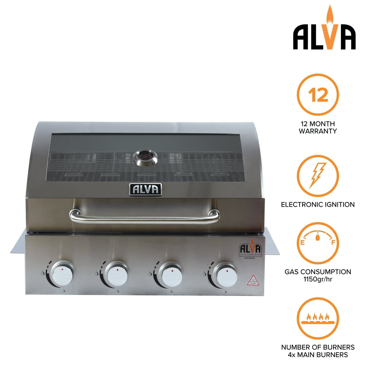 alva 4-Burner Glass Hood Alva Mojave 4-Burner Glass Hood Drop-In Gas BBQ GSS4BTT