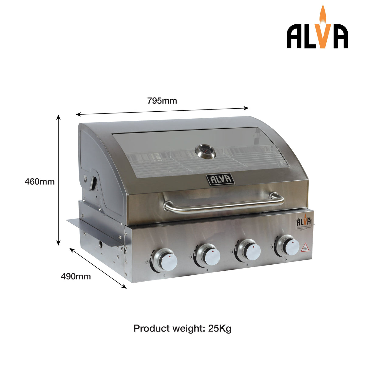 alva 4-Burner Glass Hood Alva Mojave 4-Burner Glass Hood Drop-In Gas BBQ GSS4BTT
