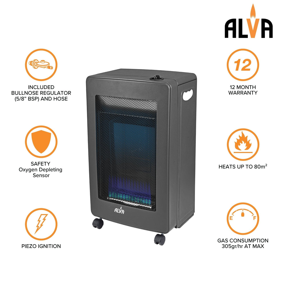 ALVA GAS HEATERS Alva Blue-Flame Convection Gas Heater Black GH305