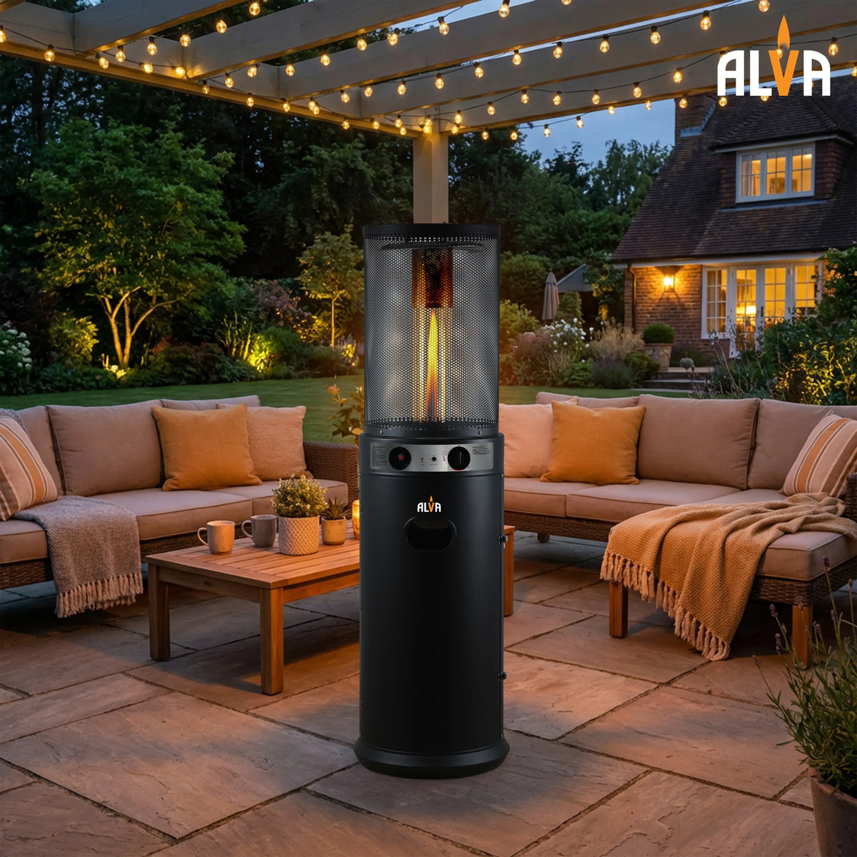 Alva Gas Heaters Alva Circular Midi Stand Gas Patio Heater | Fire Stick Design -GHP61