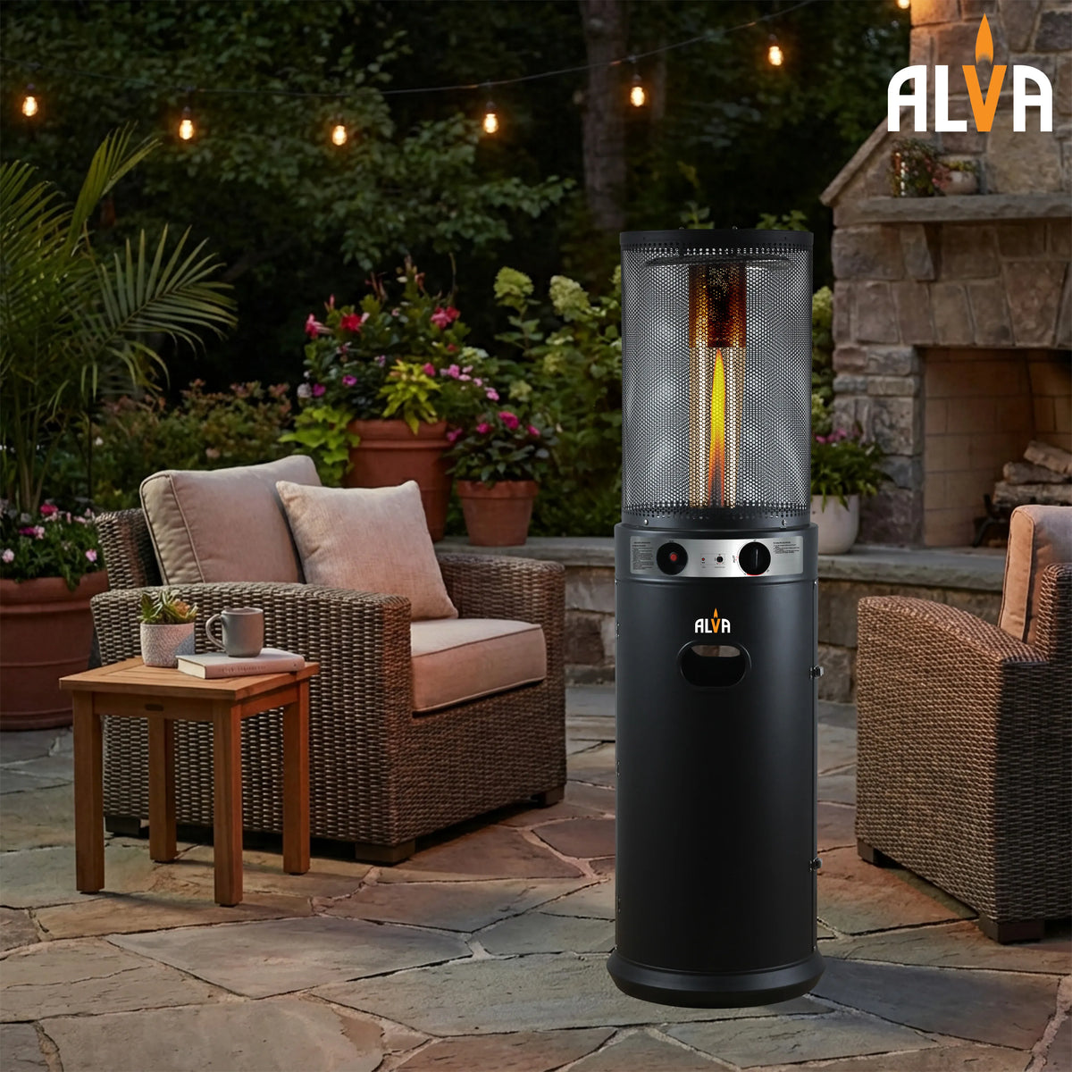 Alva Gas Heaters Alva Circular Midi Stand Gas Patio Heater | Fire Stick Design -GHP61