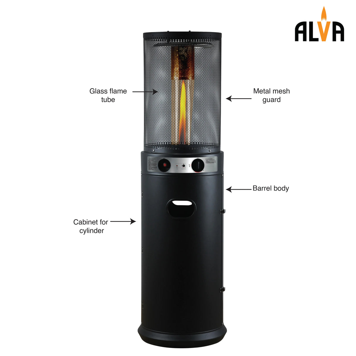 Alva Gas Heaters Alva Circular Midi Stand Gas Patio Heater | Fire Stick Design -GHP61