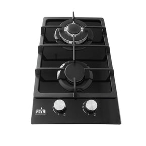 alva Gas Hob Alva 30cm Black Glass 2 Burner Gas Hob GDH202