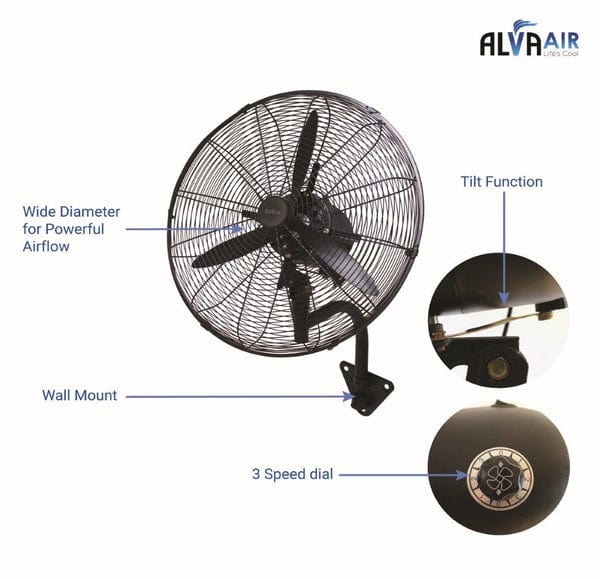 alva WALL FAN Alva 50cm 90W Black Wall Fan ACS604