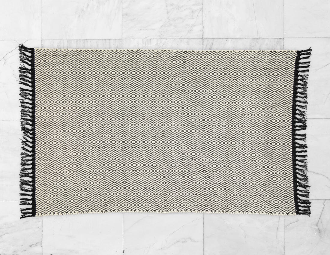 Amelia Jackson RUG Amelia Jackson Cotton Dhurrie Natural Diamond Pattern Black Warp 75x120 cm SBED053 (7476152893529)