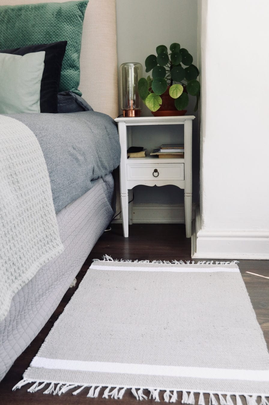 Amelia Jackson RUG Amelia Jackson Cotton Dhurrie Tabby in Grey with White Band 75x120 cm SBED019 (7476141883481)