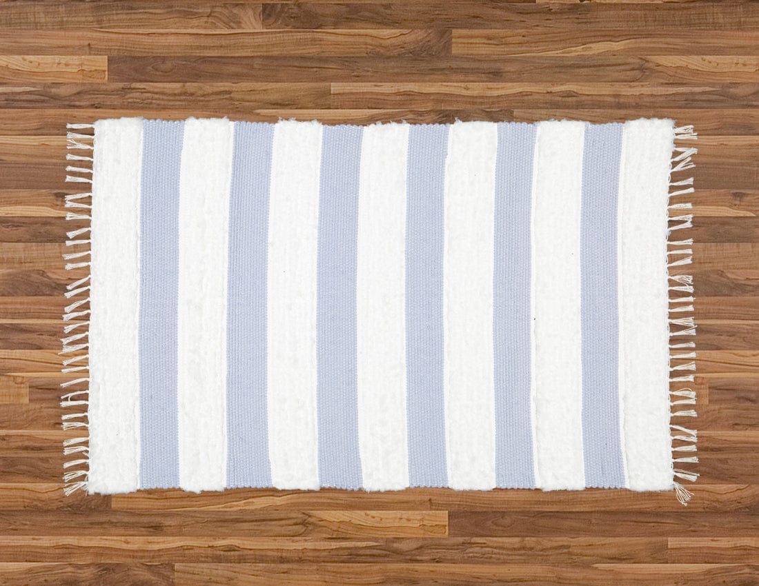 Amelia Jackson RUG Amelia Jackson Dhurrie and Fluffy Bands Blue and White Rug 75 x 120 cm SBED056 (7476161937497)