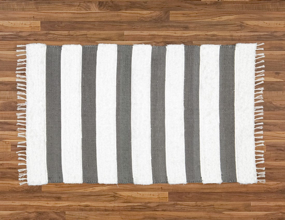 Amelia Jackson RUG Amelia Jackson Dhurrie and Fluffy Bands Charcoal and White Rug 75x120cm SBED047 (7476143816793)