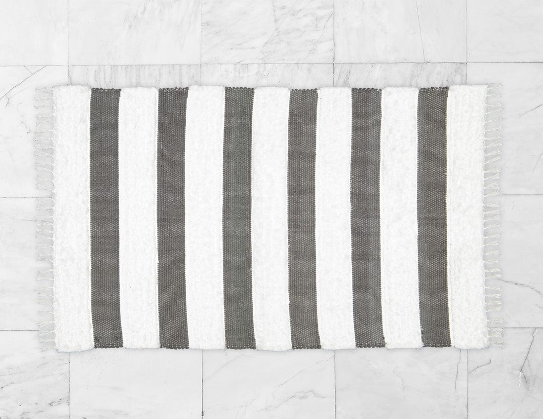 Amelia Jackson RUG Amelia Jackson Dhurrie and Fluffy Bands Charcoal and White Rug 75x120cm SBED047 (7476143816793)