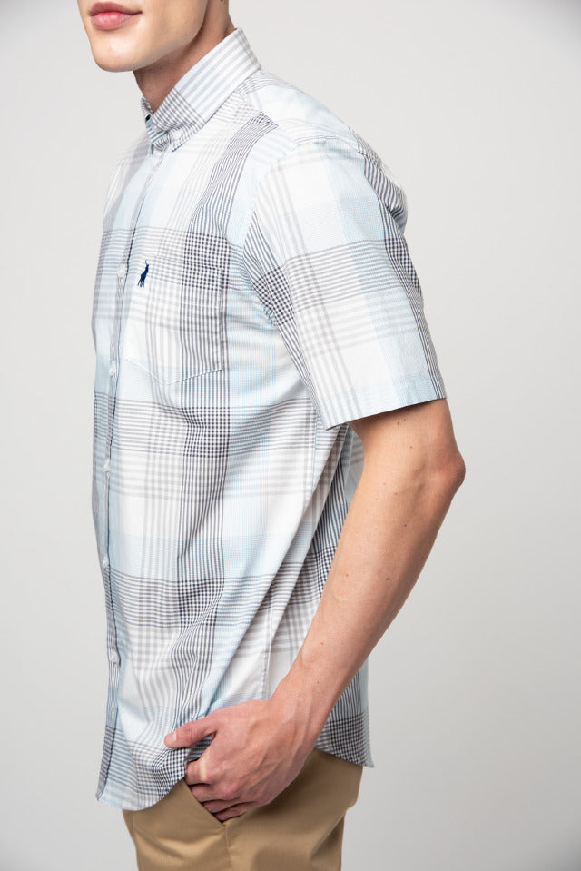 Polo Men's Short Sleeve Textured Shirt Blue