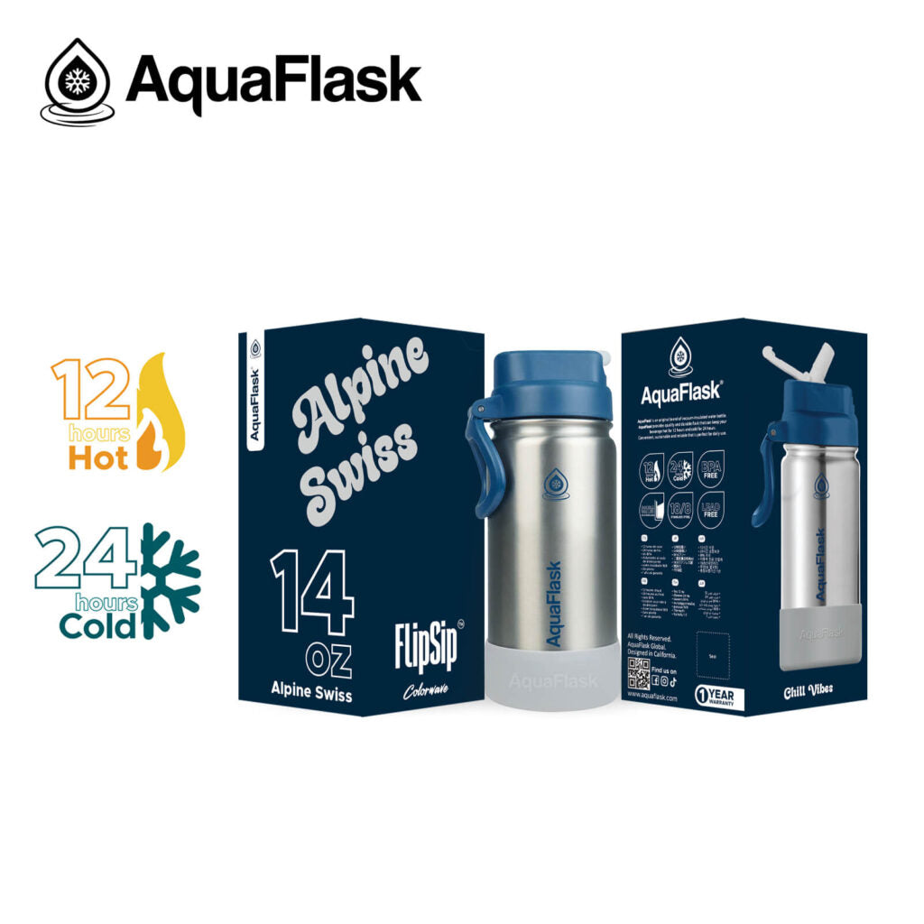Aquaflask FLASK BOTTLE Aquaflask Colourwave 414ml Flask Flip Sip Lid Alpine Swiss AF-S134