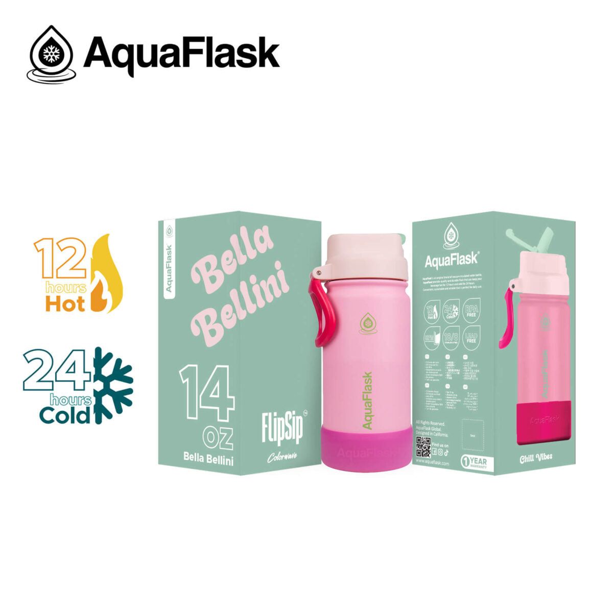 Aquaflask FLASK BOTTLE Aquaflask Colourwave 414ml Flask Flip Sip Lid Bella Belini AF-S134