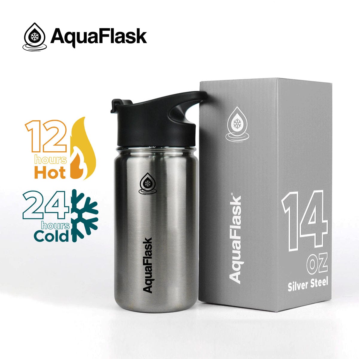 Aquaflask FLASK BOTTLE Aquaflask Regular 414ml Flask Silver Steel AF-P10