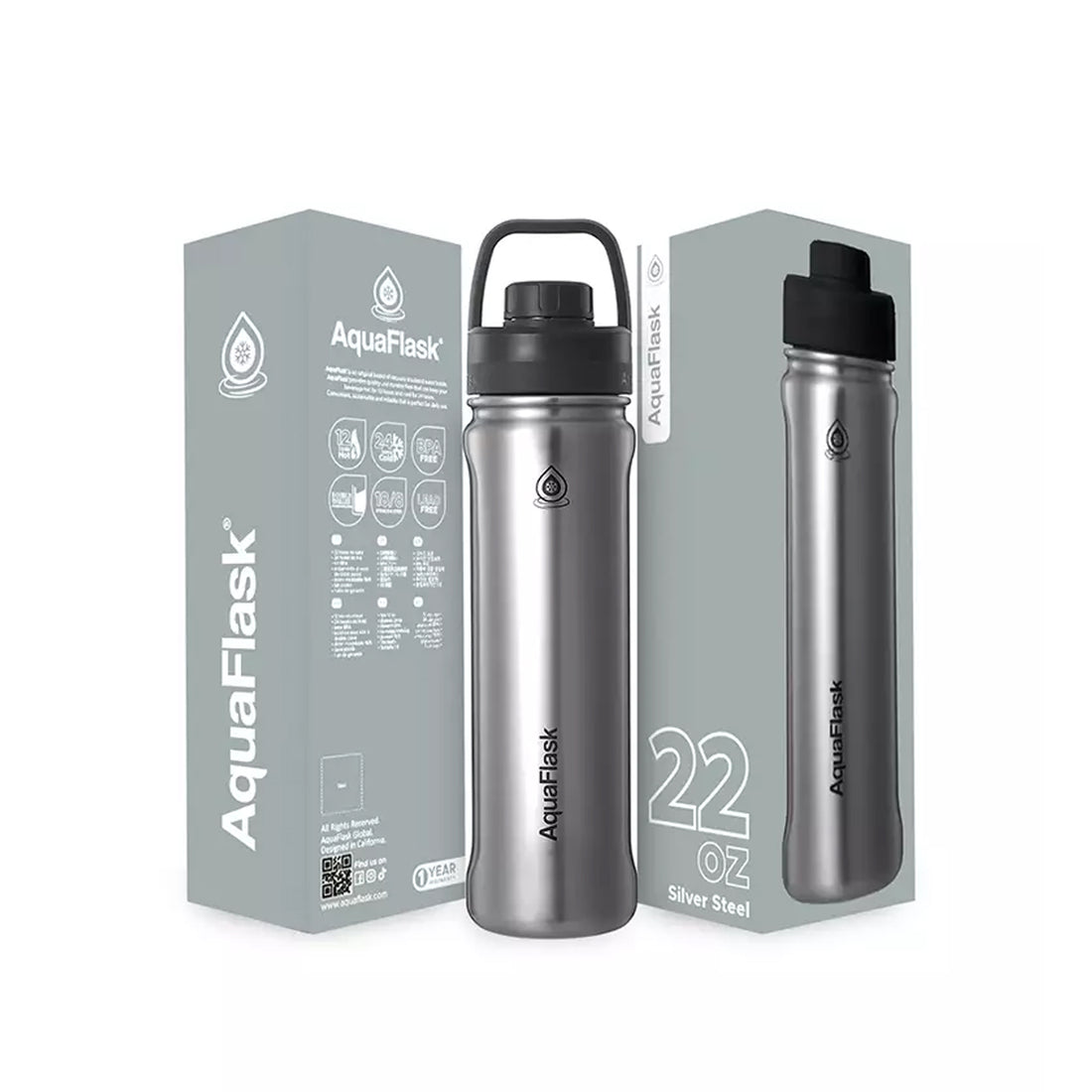 Aquaflask FLASK BOTTLE Aquaflask Sport 650ml Flask Silver Steel AF-T1236