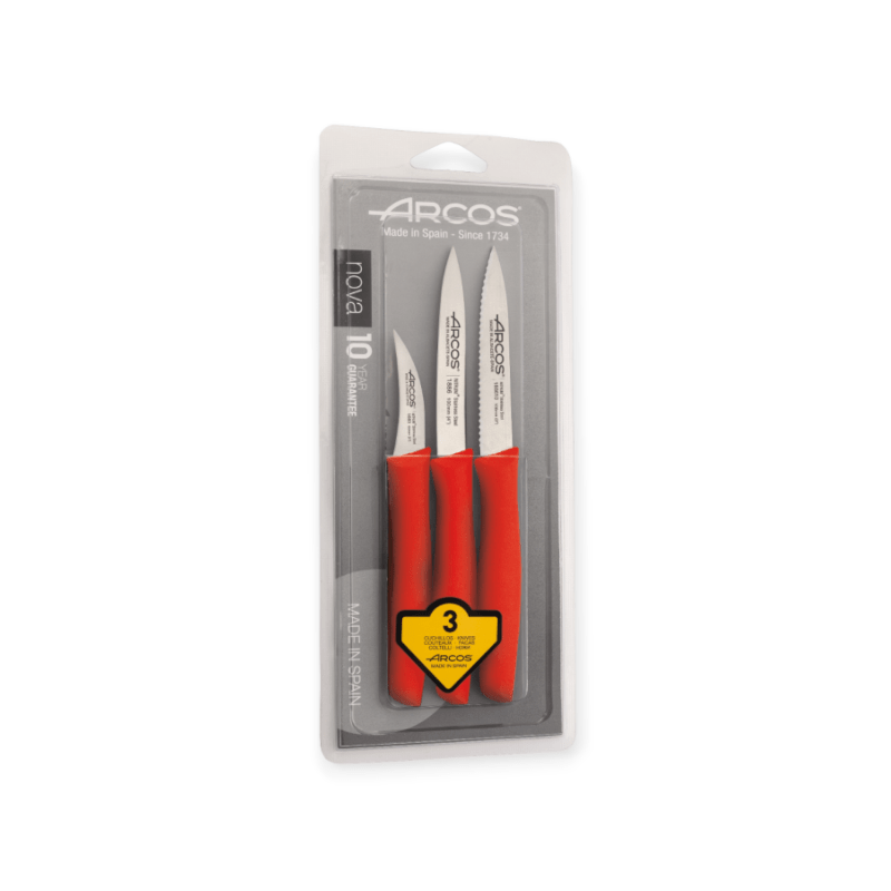 ARCOS CUTLERY Arcos Nova Paring Knife 3 Piece Set 100 mm Red 8.189622 (7666950340697)