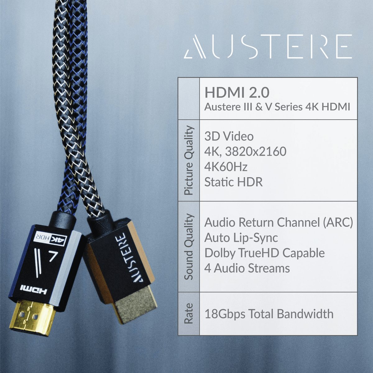 AUSTERE HDMI Cable Austere HDMI 4K "1.5m // 4.9FT (7311762653273)