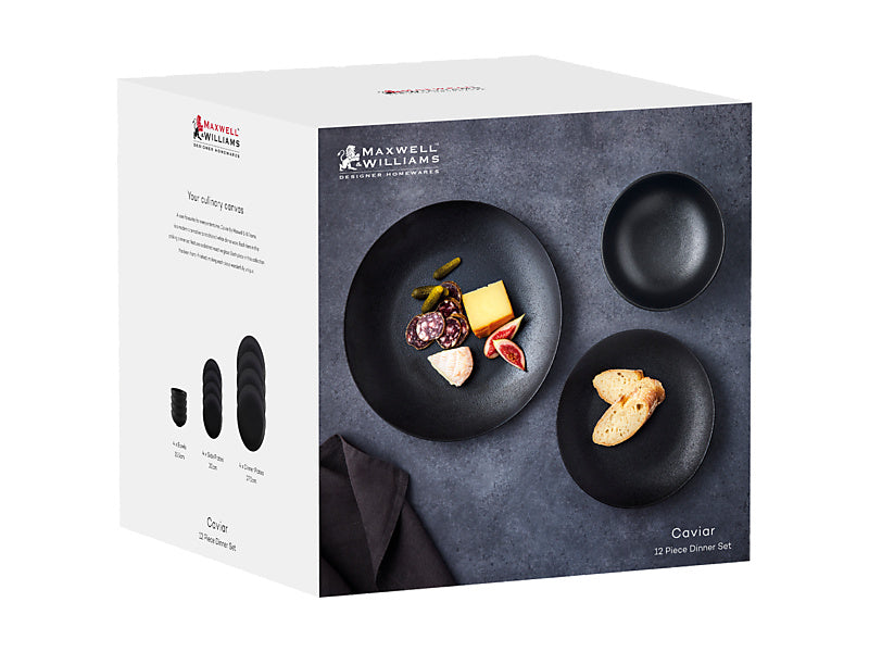 Maxwell & Williams Caviar Black Dinner Set, 12-Piece AX0523