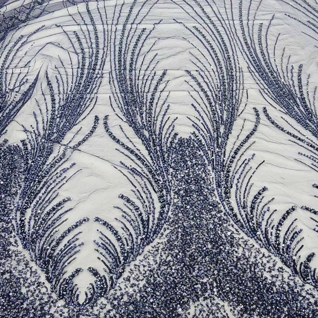 BRIDAL FABRIC Dress Fabrics Navy Beaded Bridal Lace Fabric Amber 130cm (7526727581785)