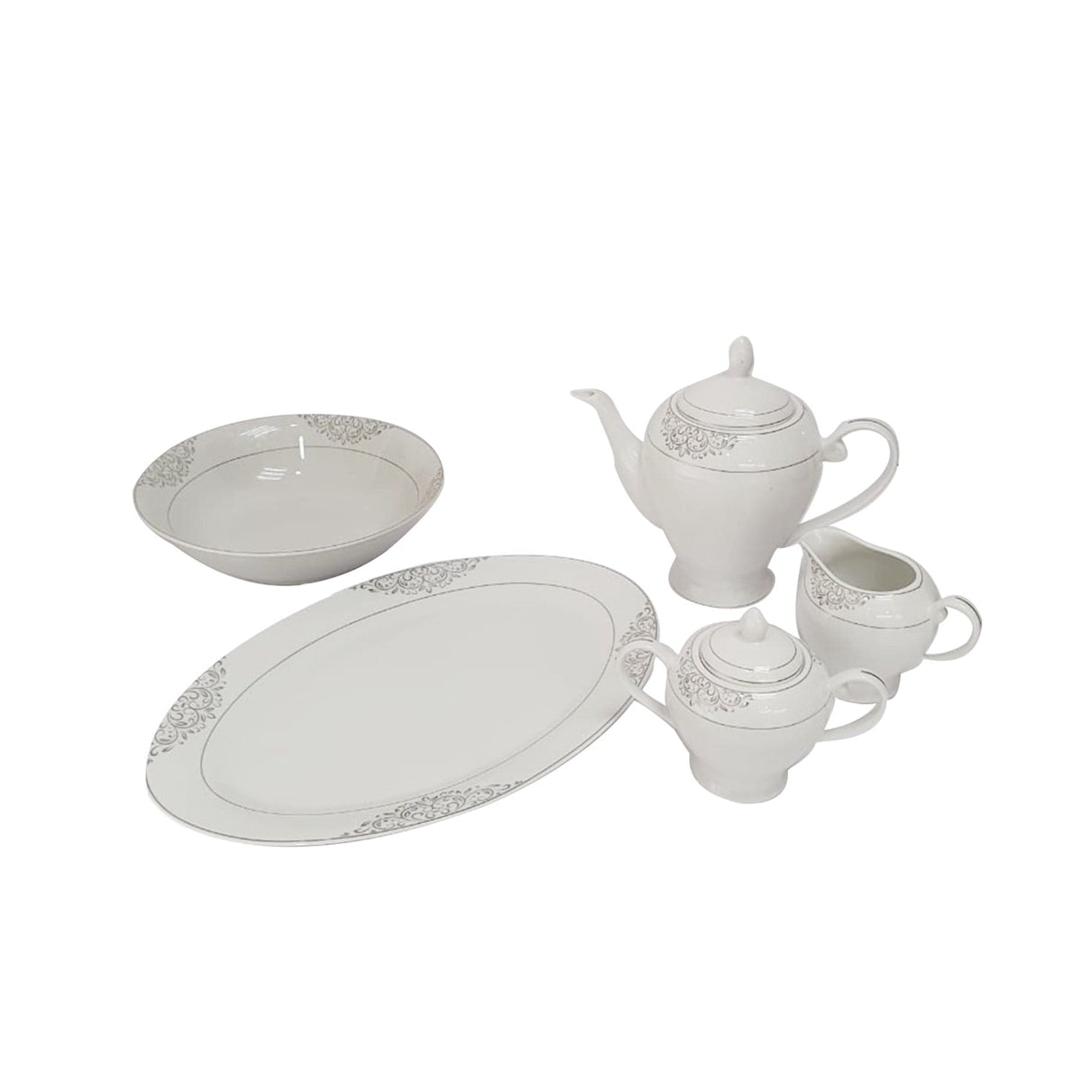Royal Series Dinner Plate Silver Flower Pattern Dinner Set 47 Piece SGN1423 (7487963889753)