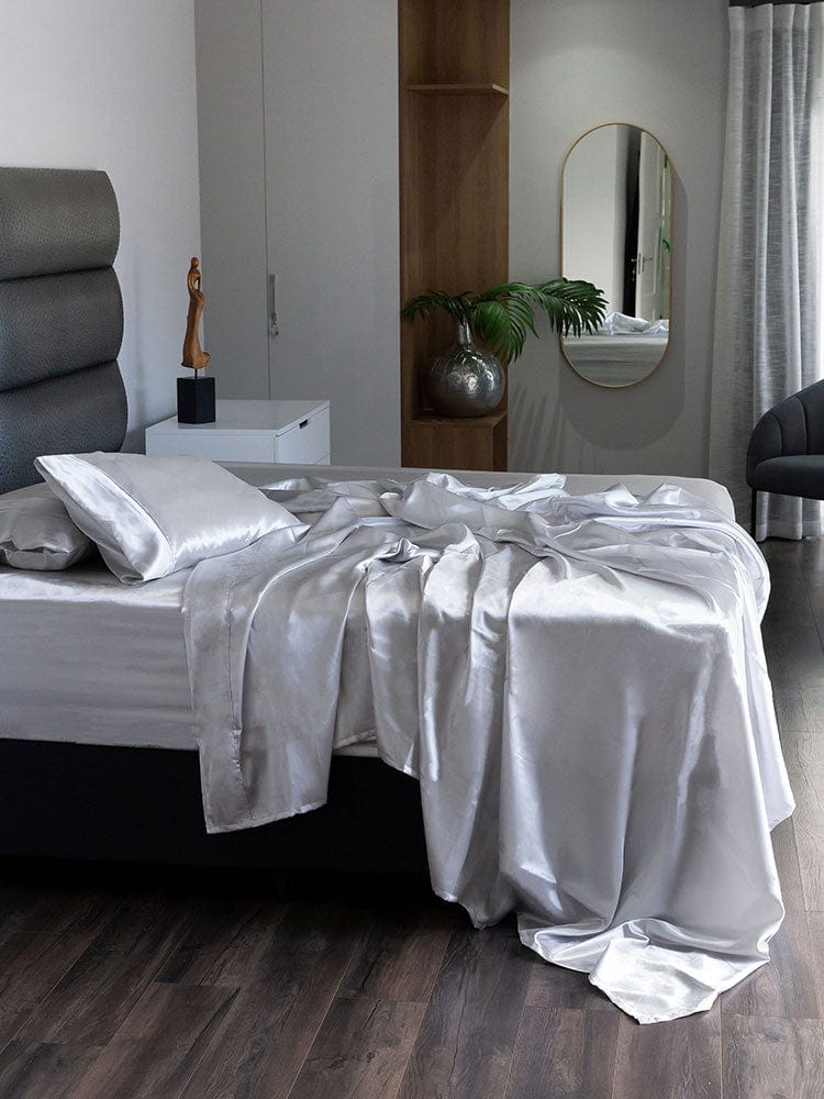 Linen House FITTED SHEET Double Linen House Satin Sheet Sets Silver (7406923022425)