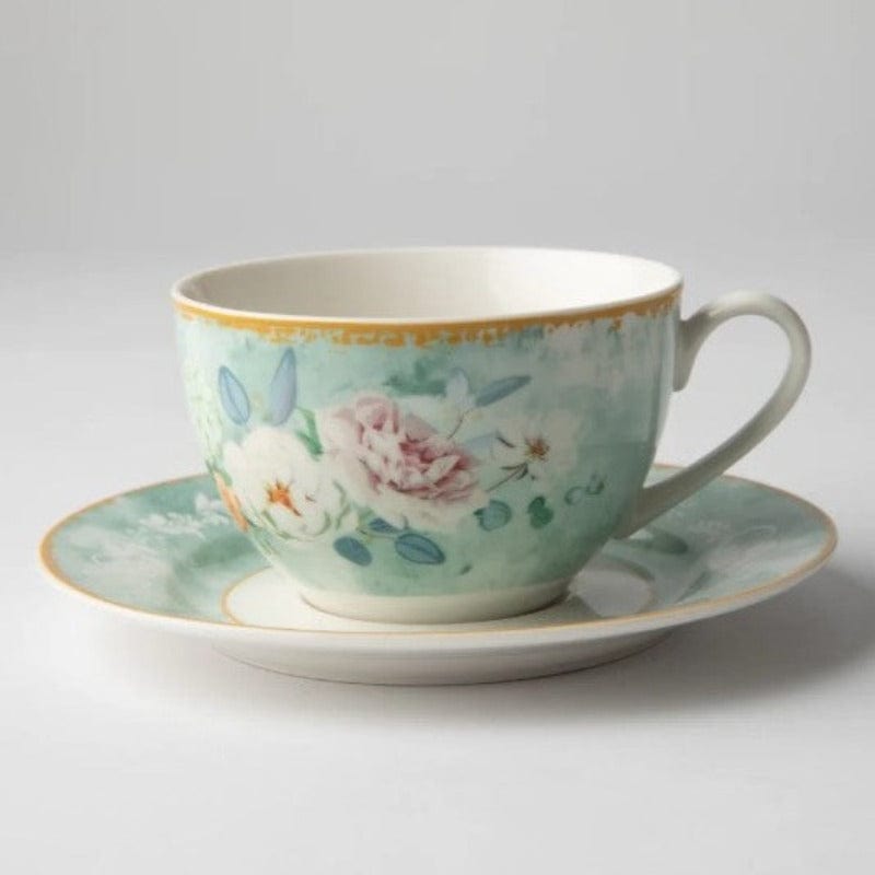 Jenna Clifford Bowls Jenna Clifford Green Floral Cup & Saucer Set Of 4 (2061542588505)