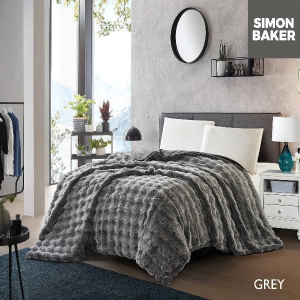 Simon Baker Ultra Plush Faux Fur Blanket 200x240 Grey