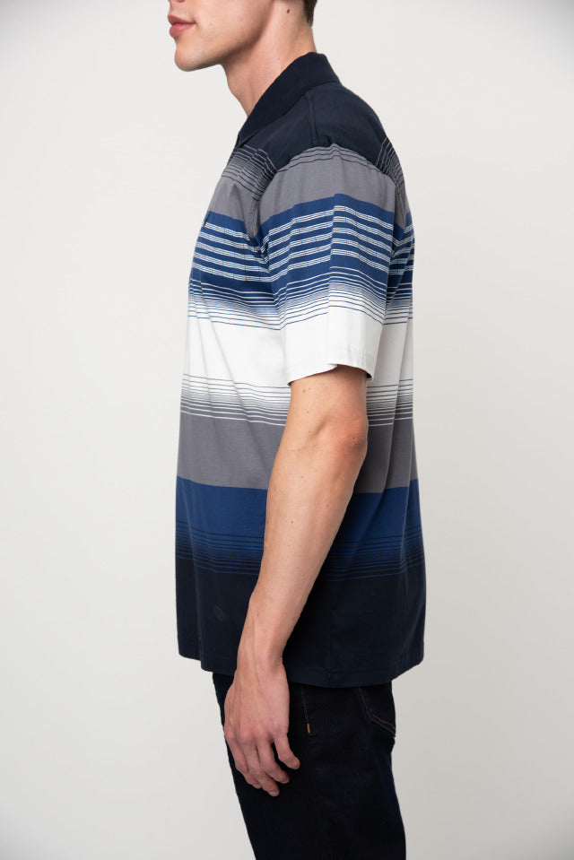 Polo Double Mercerised Stripe Golfer Navy