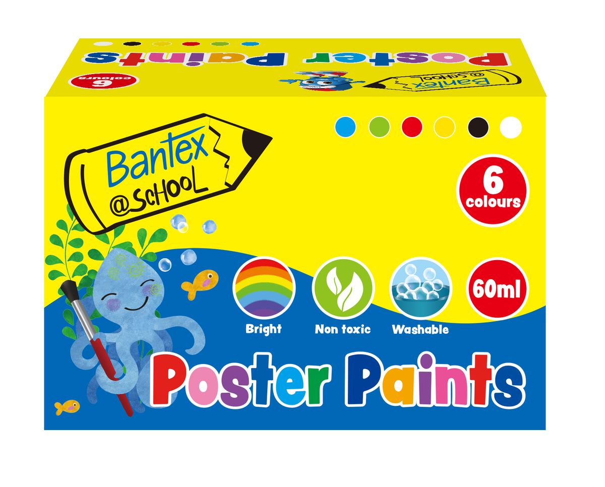 Bantex Pencil Box Bantex Poster Paints 60ml set of 6 (Red/Green/Blue/Yellow/White/Black)