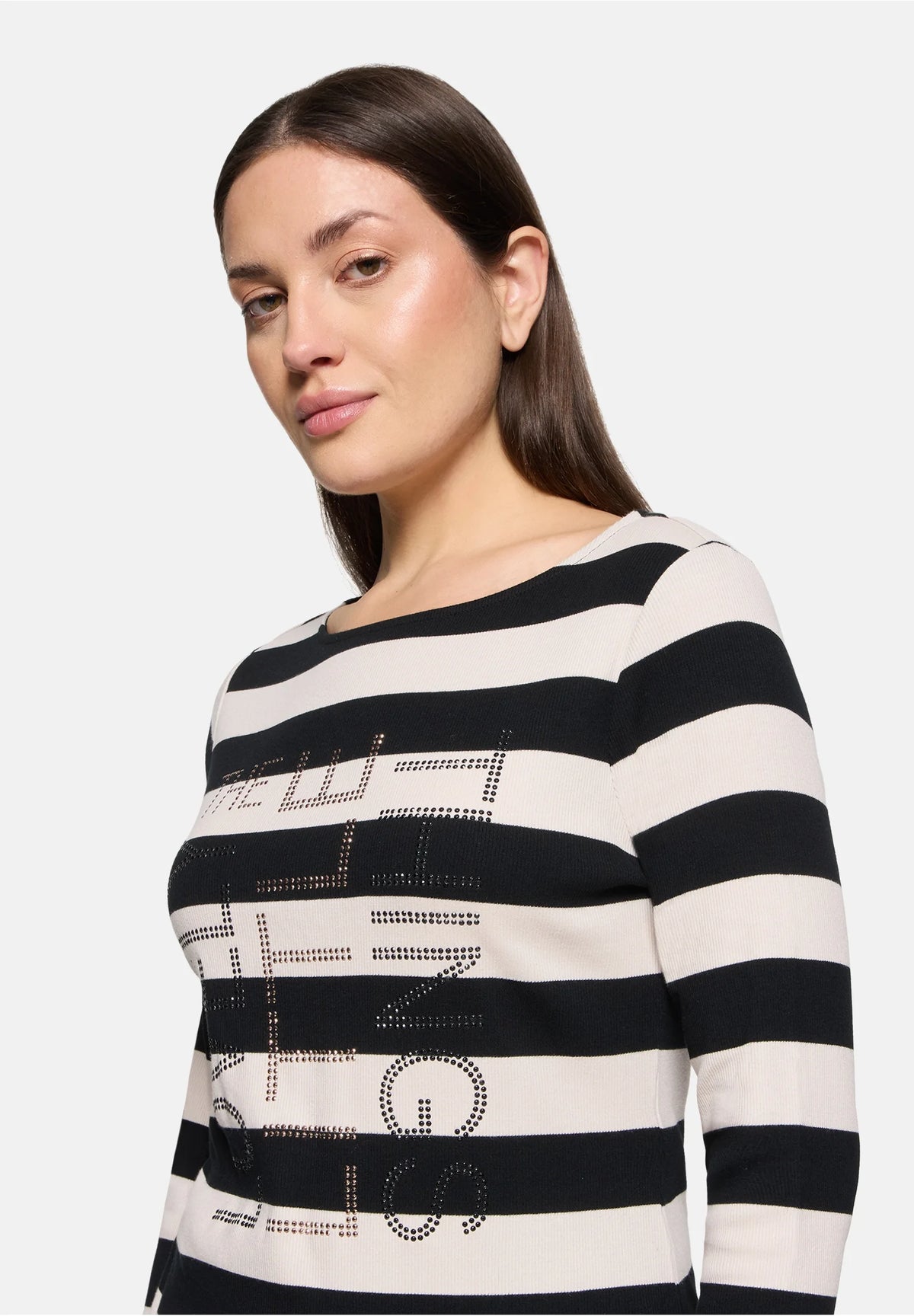 Betty Barclay Ladies Striped long sleeve top-Black/Cream 2403/8164