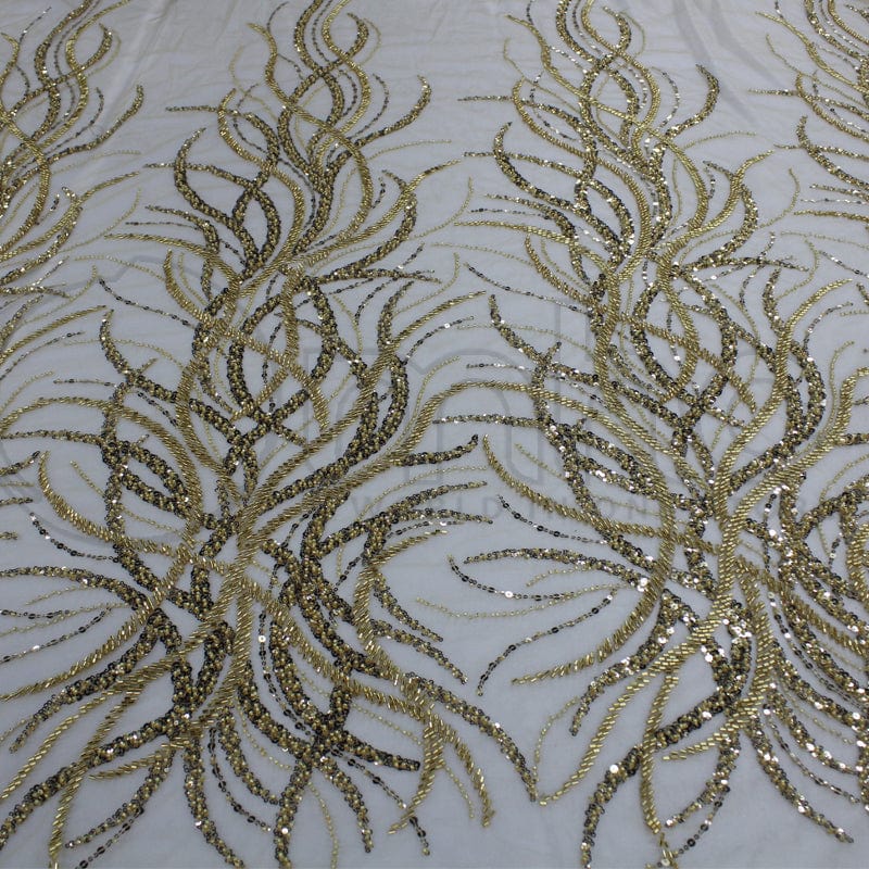 BEADED LACE Dress Fabrics Beaded Bridal Lace Fabric Greta Bottle Green 120cm (7268853678169)