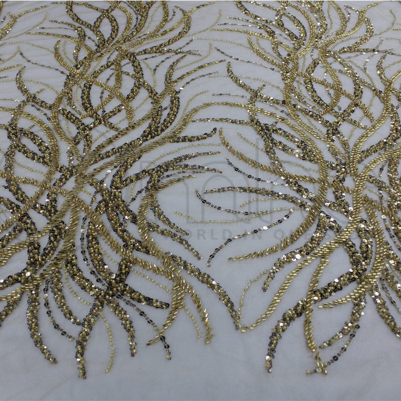 BEADED LACE Dress Fabrics Beaded Bridal Lace Fabric Greta Bottle Green 120cm (7268853678169)