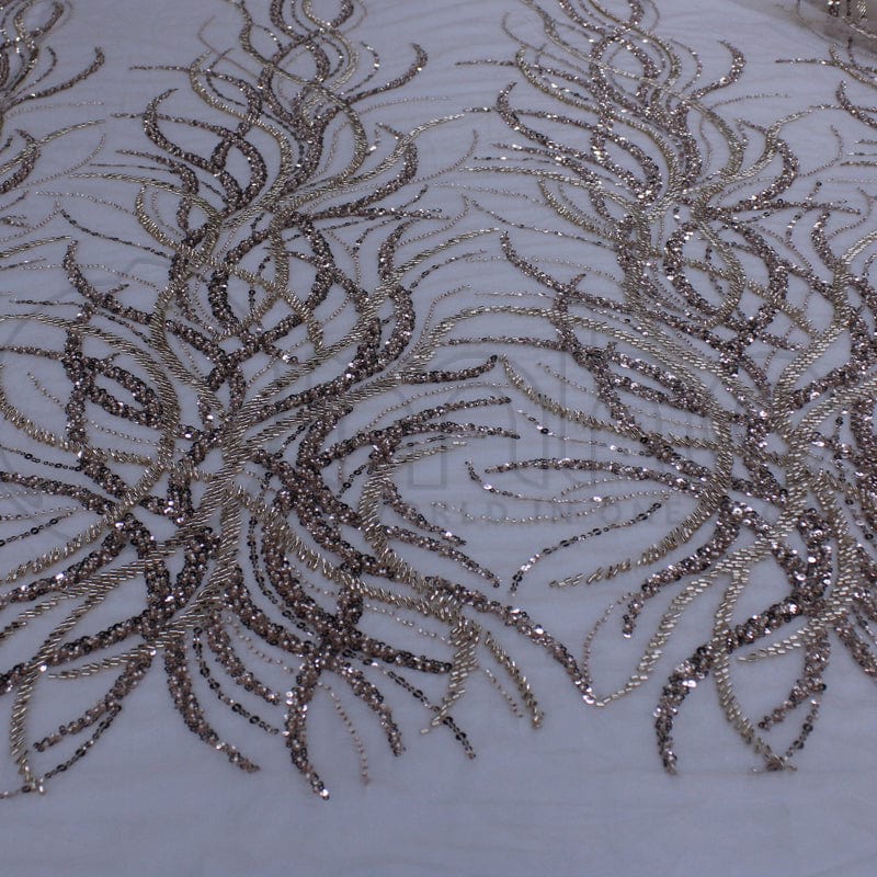 BEADED LACE Dress Fabrics Beaded Bridal Lace Fabric Greta Bottle Green 120cm (7268853678169)