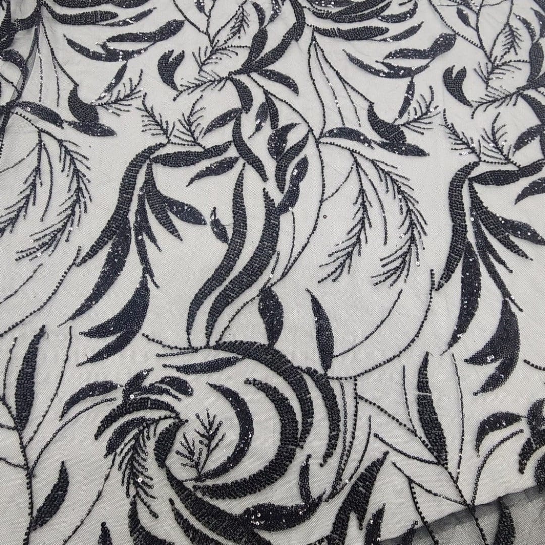BEADED LACE Dress Fabrics Black Beaded Bridal Lace Fabric 130cm (7526727680089)