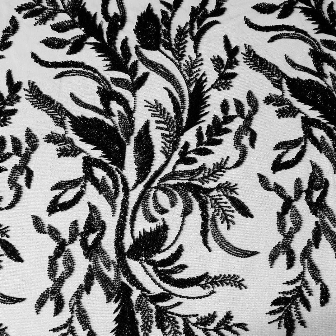 BEADED LACE Dress Fabrics Black Mystic Rose Beaded Lace Fabric 130 cm