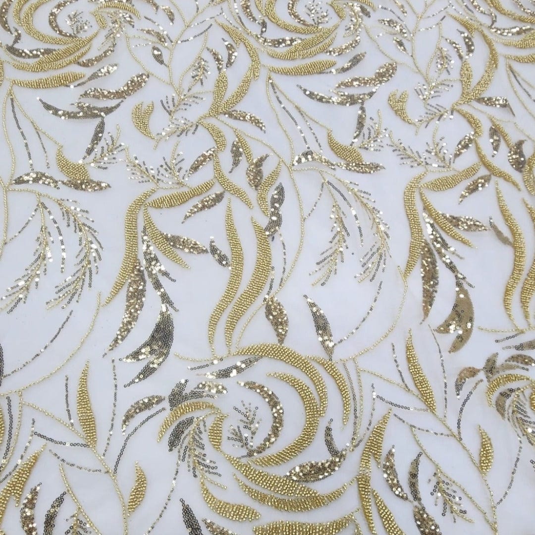 BEADED LACE Dress Fabrics Gold Beaded Bridal Lace Fabric 130cm (7526727680089)