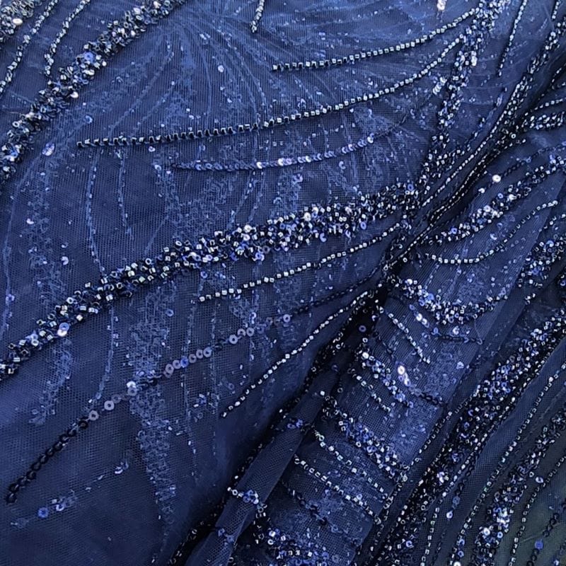 BEADED LACE Dress Fabrics Kenzi Beaded Lace  Navy Fabric 130cm (7478096003161)