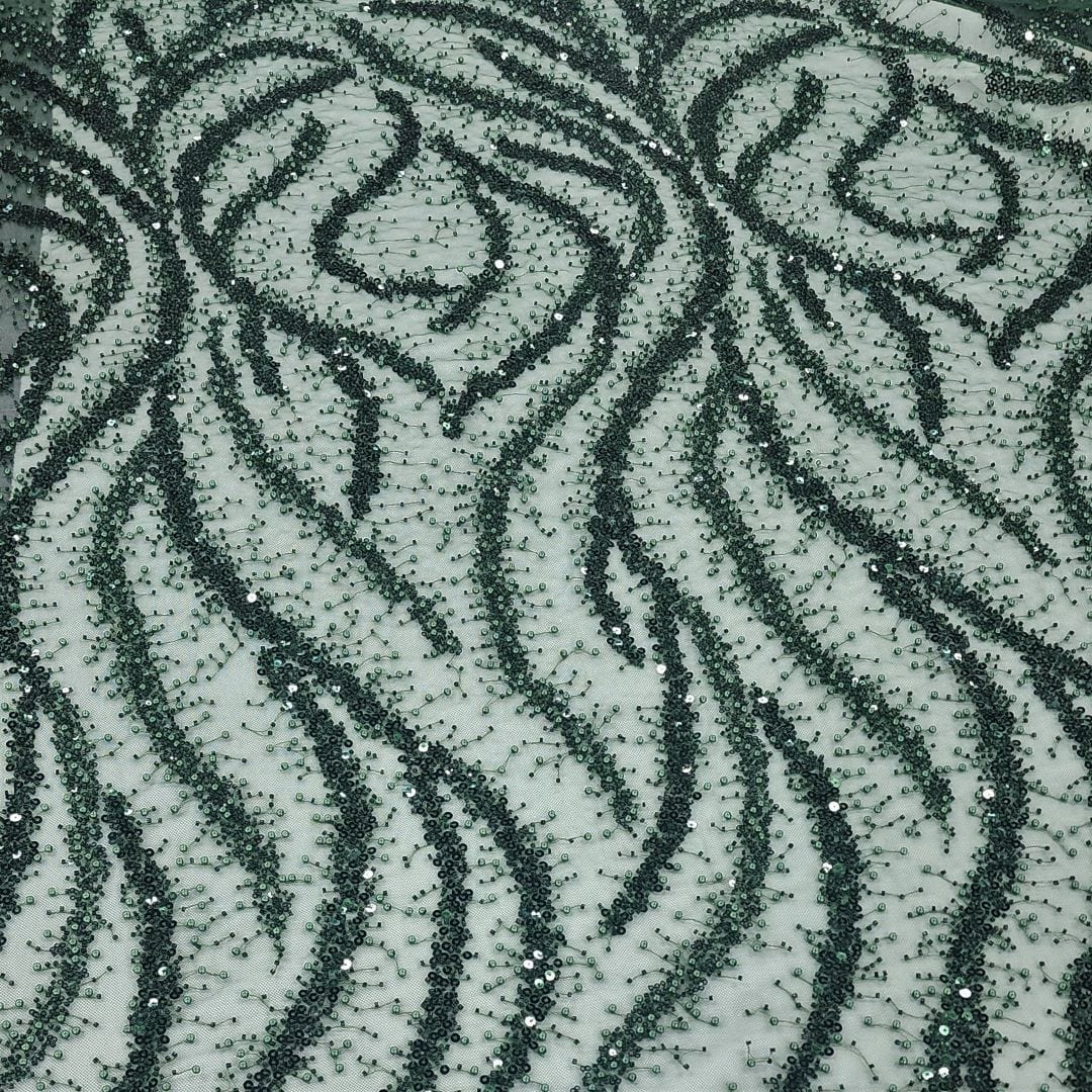 BEADED LACE Dress Fabrics Milani Beaded Lace Bottle Green Fabric 130cm (7397293293657)