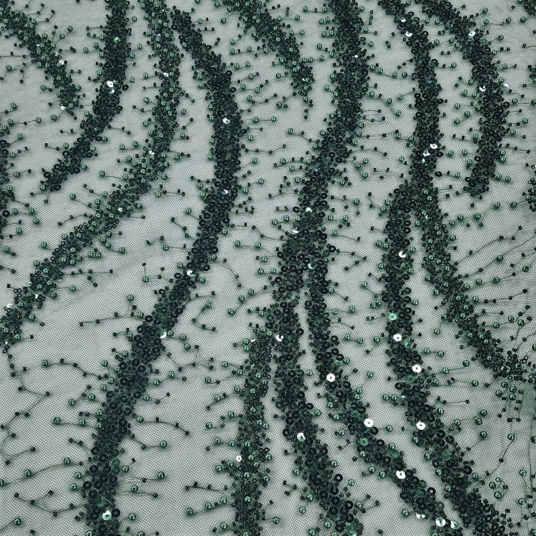 BEADED LACE Dress Fabrics Milani Beaded Lace Bottle Green Fabric 130cm (7397293293657)
