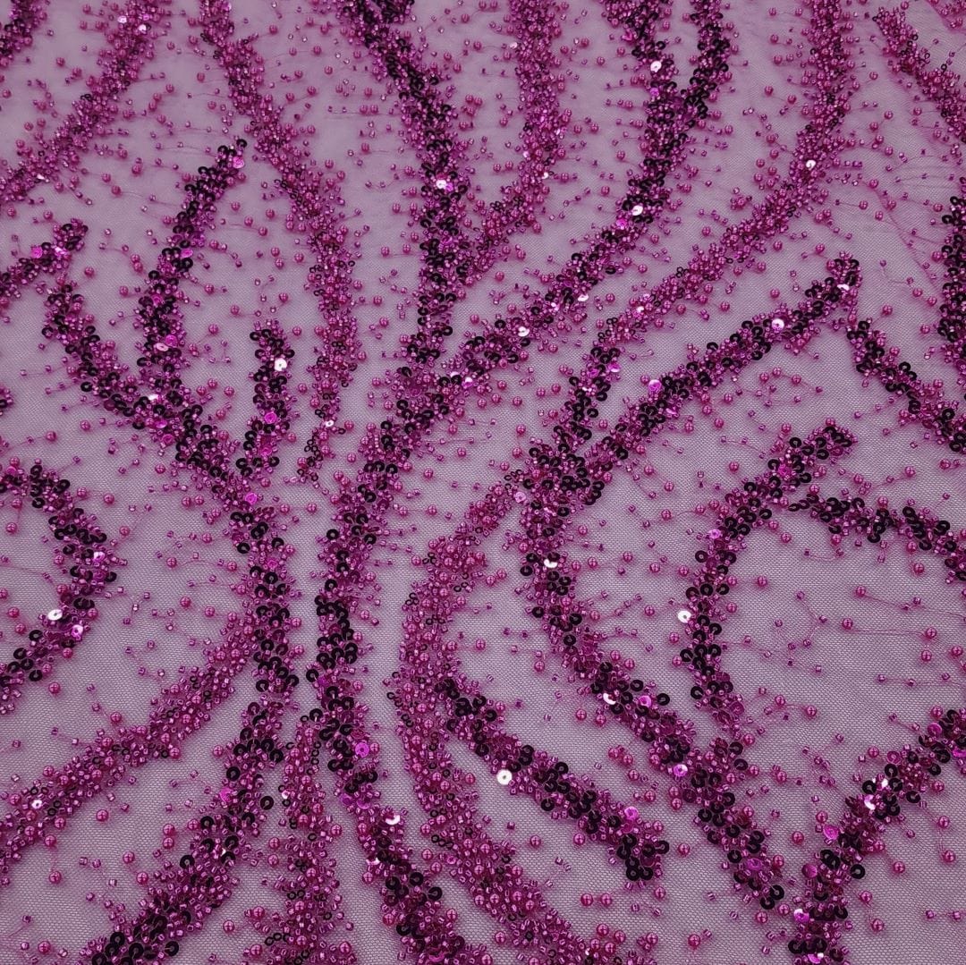 BEADED LACE Dress Fabrics Milani Beaded Lace Fabric Cerise 130cm (7397293326425)