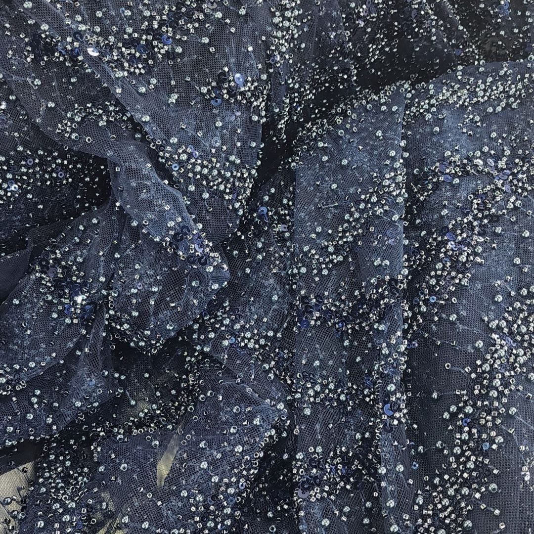 BEADED LACE Dress Fabrics Milani Beaded Lace Fabric Navy Blue 130cm (7397291688025)