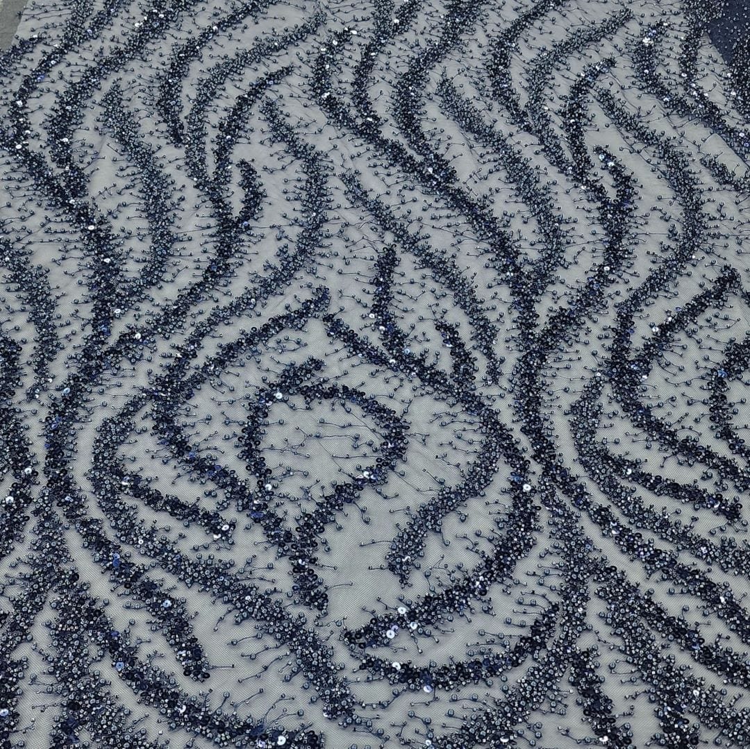 BEADED LACE Dress Fabrics Milani Beaded Lace Fabric Navy Blue 130cm (7397291688025)