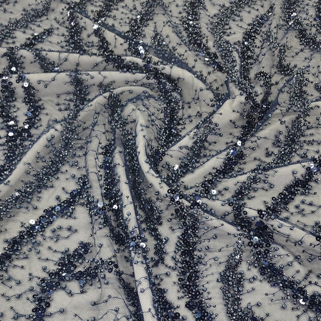 BEADED LACE Dress Fabrics Milani Beaded Lace Fabric Navy Blue 130cm (7397291688025)