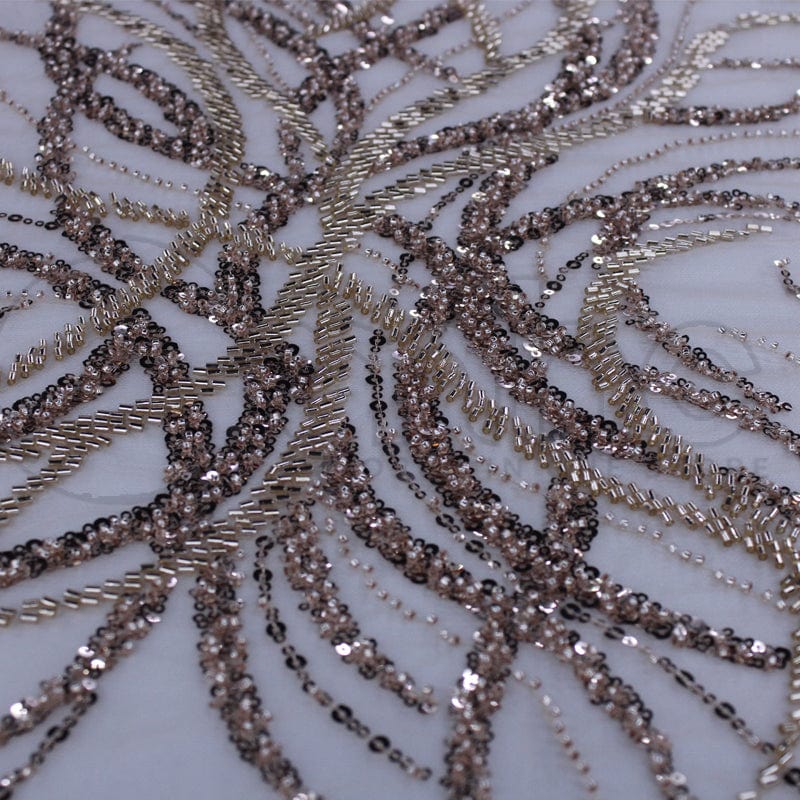 BEADED LACE Dress Fabrics Rose Gold Beaded Bridal Lace Fabric Greta Bottle Green 120cm (7268853678169)