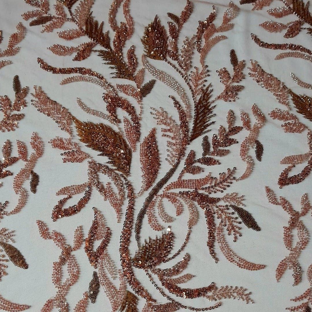 BEADED LACE Dress Fabrics Rust Mystic Rose Beaded Lace Fabric 130 cm